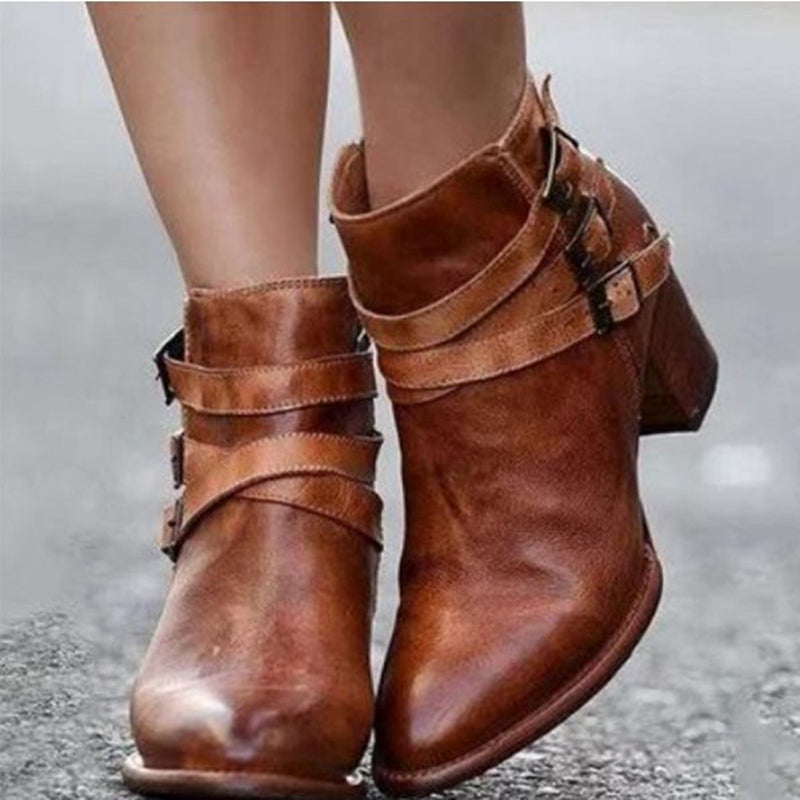 Round toe flat ankle boots