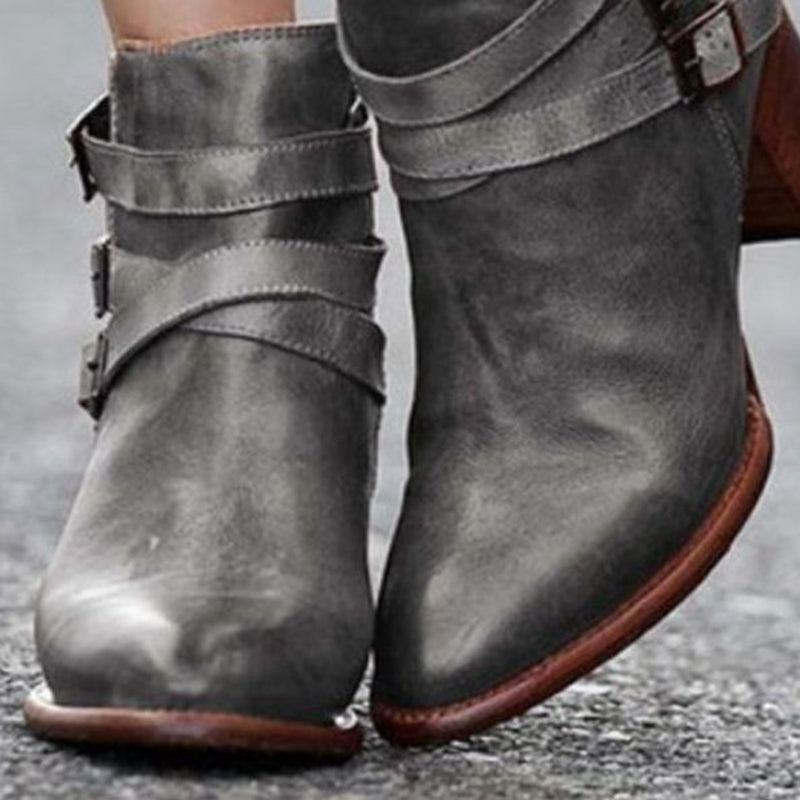 Round toe flat ankle boots