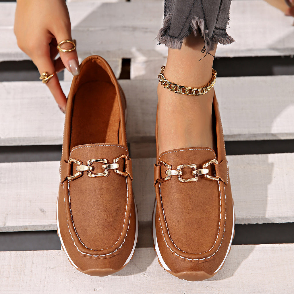 Oversized Shoes Female Metal Chain Flat Platform Casual Loafers