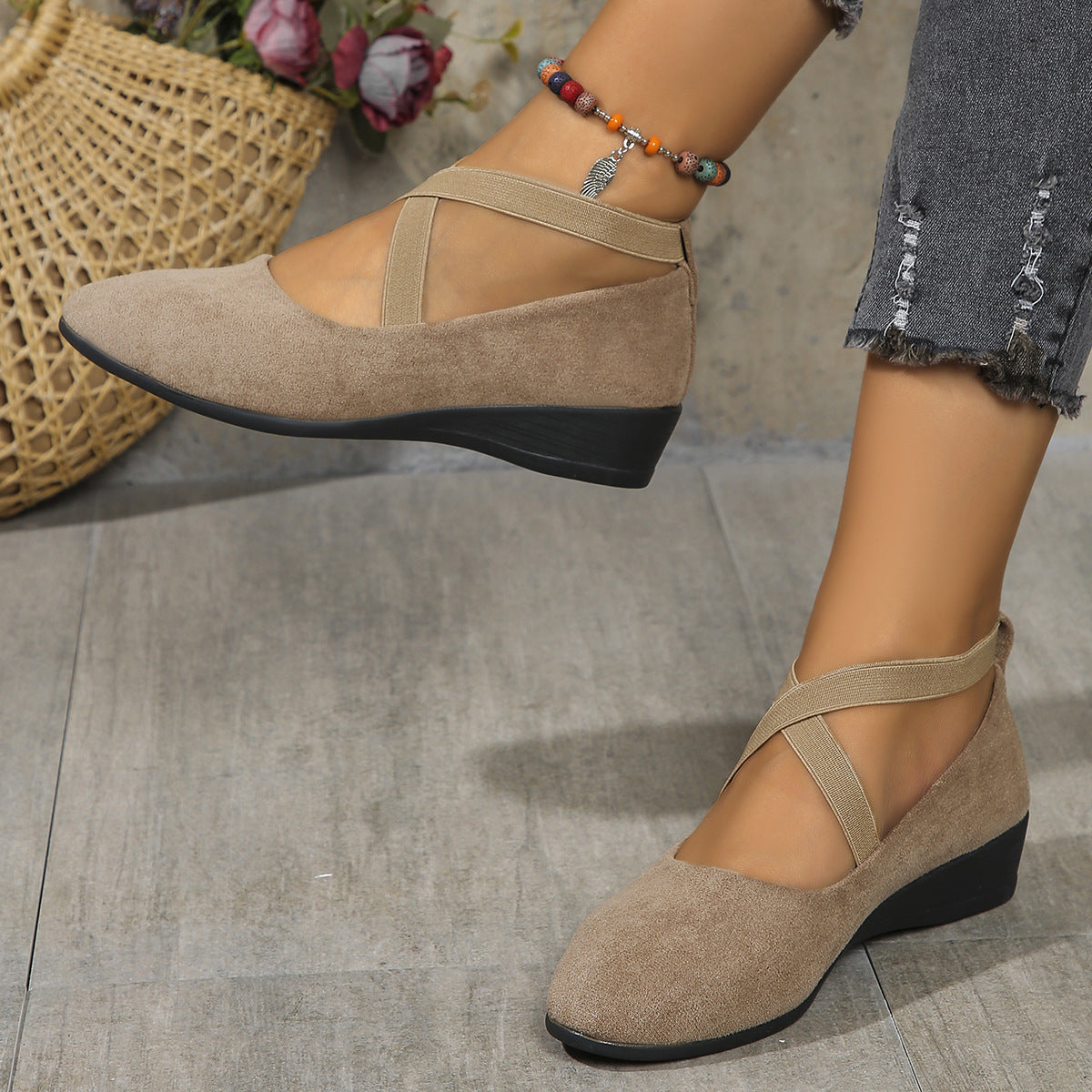 Pointed Toe Wedge Sports Casual Shoes For Women