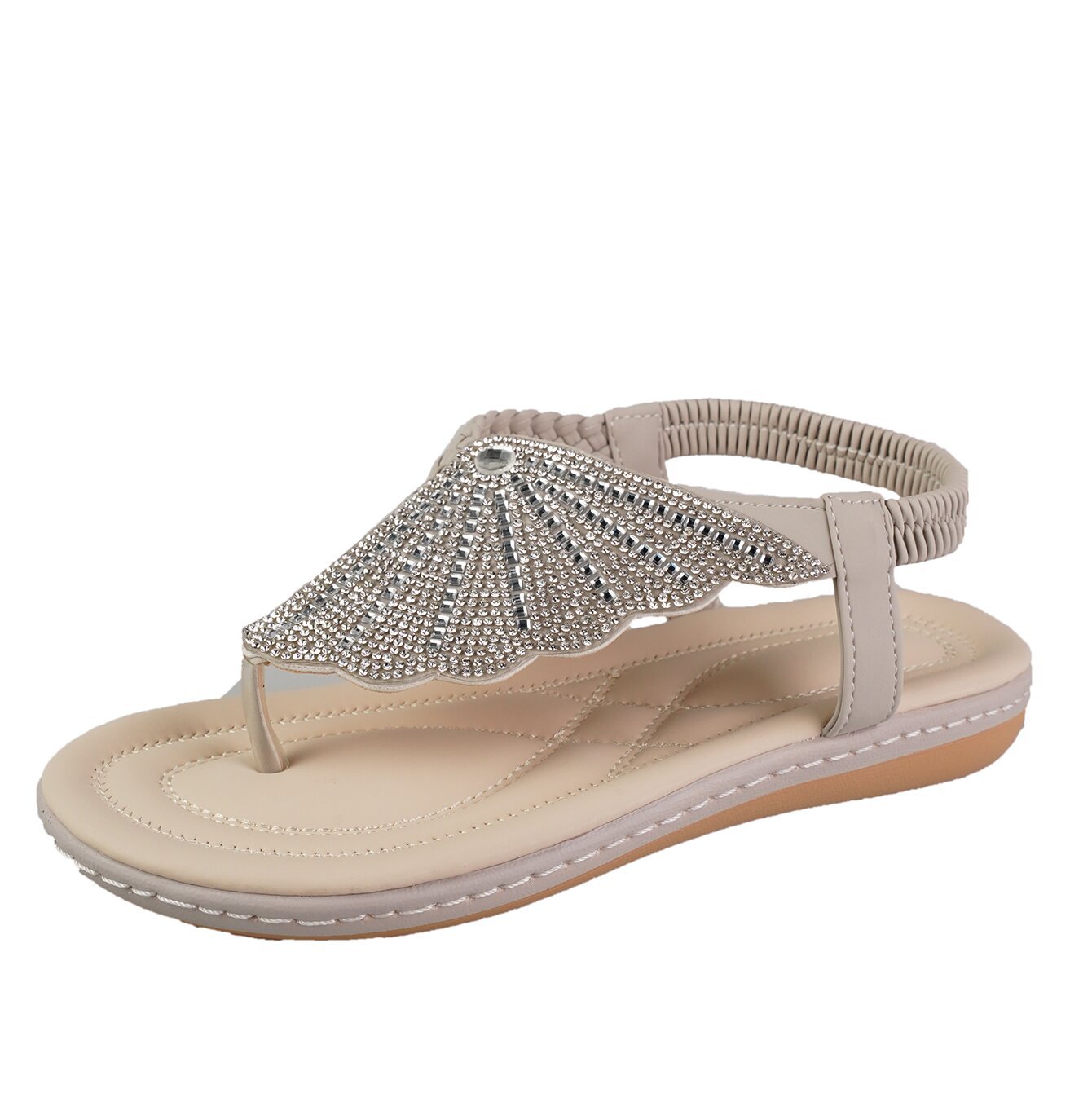New Rhinestone Shell Flip-Flops Sandals Summer Beach Shoes For Women Fashion Casual Low Heel Flat Slides Slippers