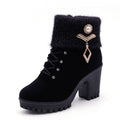 New women's boots with coarse Martin boots female round high-heeled shoes in autumn and winter warm mix boots