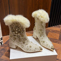 Winter Fleece-lined, Warm Chunky-heeled Ankle Boots