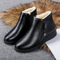 Female Fleece-lined Flat Bottom Middle-aged Cotton-padded Leather Shoes