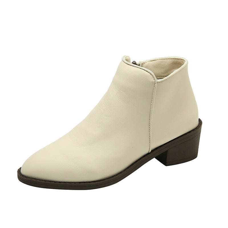 Ankle Boots Women Chunky Mid Heel Shoes Waterproof Side Zipper Boots