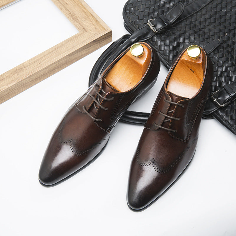 Formal Shoes Summer Pointed Brown Brooch Carved Male Wedding Shoes Lace-up Derby Shoes